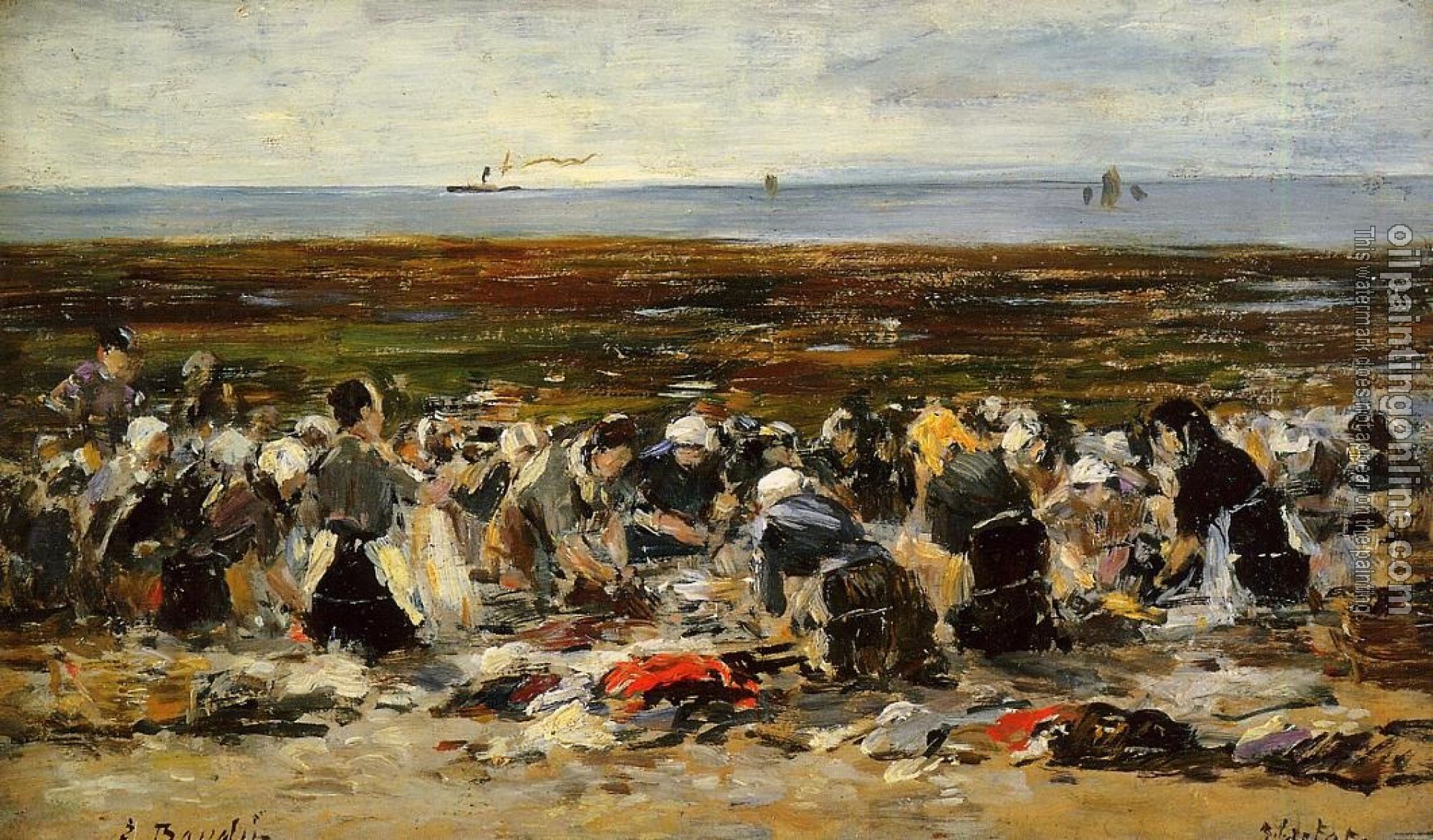 Boudin, Eugene - Etretat, Laundresses on the Beach, Low Tide